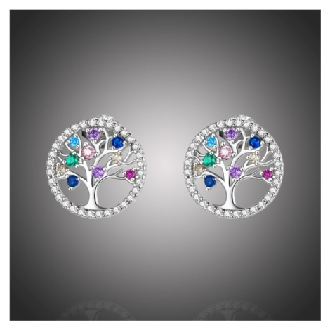 GRACE Silver Jewellery Stříbrné náušnice s barevnými zirkony Strom života - stříbro 925/1000 E-B
