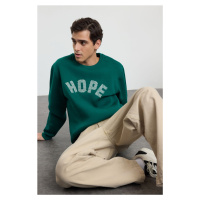 Trendyol Emerald Green Oversize/Wide Cut Embroidered Fleece/Warm Hooded Sweatshirt