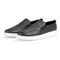 Ducavelli Seon Genuine Leather Men's Casual Shoes, Loafers, Summer Shoes, Light Shoes Black.