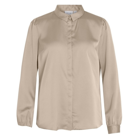 Vila Noos Ellette Satin Shirt - Cement Béžová