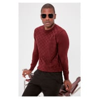 Trendyol Claret Red Slim Crew Neck Textured Knitwear Sweater