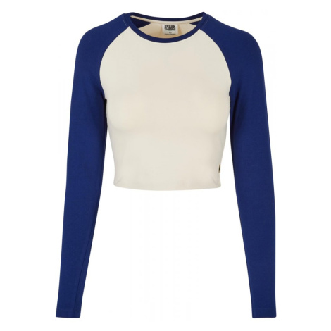 Ladies Organic Cropped Retro Baseball Longsleeve - whitesand/spaceblue Urban Classics