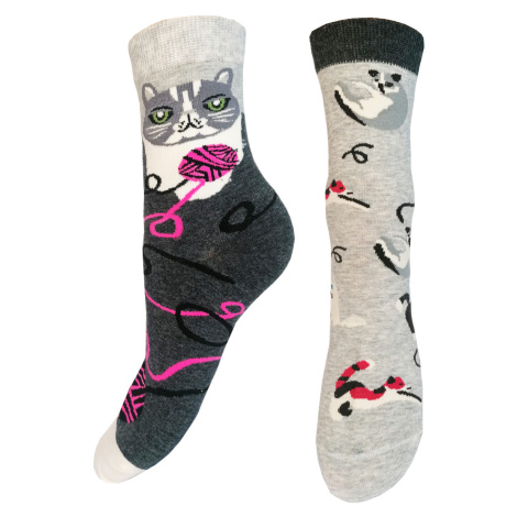 Dámské ponožky Aura.Via - NZP9080, šedá/ kočky Barva: Šedá