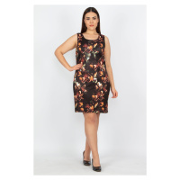 Şans Women's Plus Size Brown Patterned Sleeveless Dress