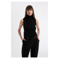 DEFACTO Women's Black Regular Fit Turtleneck Sleeveless Basic Plain Knit Sweater