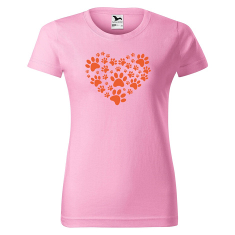 DOBRÝ TRIKO Dámské tričko s potiskem Psí tlapky srdce Barva: Růžová