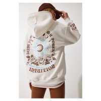 Happiness İstanbul Women's Beige Hooded Raised Knitted Sweatshirt