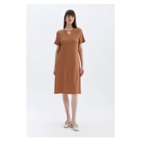 DEFACTO Regular Fit Crew Neck Wrap Short Sleeve Midi Dress