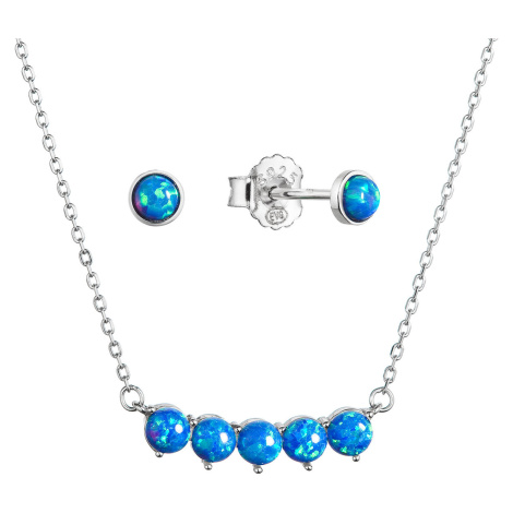 Evolution Group Sada šperků se syntetickými opály modré kulaté 19035.3 blue