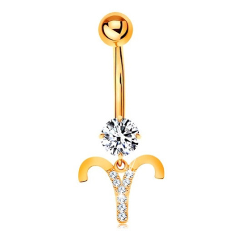 Piercing do pupíku ze žlutého zlata 375 - čirý zirkon, symbol zvěrokruhu - BERAN Šperky eshop