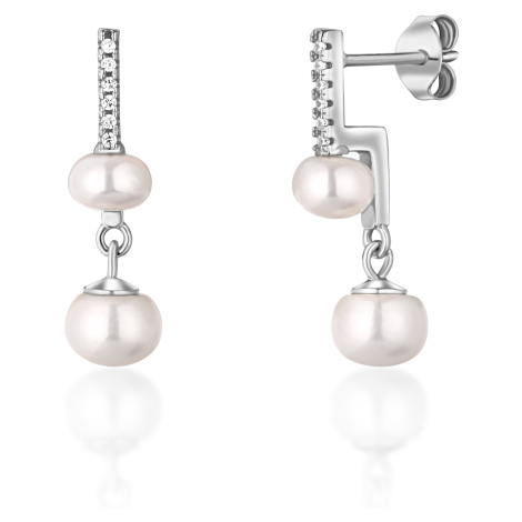JwL Luxury Pearls Nápadité stříbrné náušnice s pravými perlami a zirkony JL0773