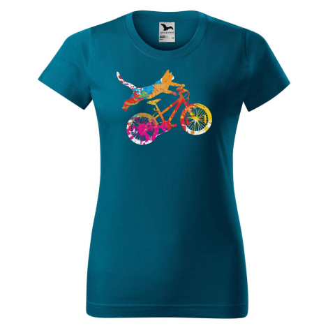 DOBRÝ TRIKO Dámské tričko s potiskem Kočka na kole Barva: Petrolejová