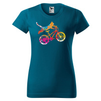 DOBRÝ TRIKO Dámské tričko s potiskem Kočka na kole Barva: Petrolejová