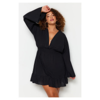 Trendyol Curve Black Double Breasted Collar Skirt Ruffled Woven Beach Dress