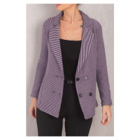 armonika Women's Lilac Stripe Patterned Four Button Cachet Jacket
