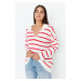 Trendyol Red Super Wide Fit Striped Knitwear Sweater