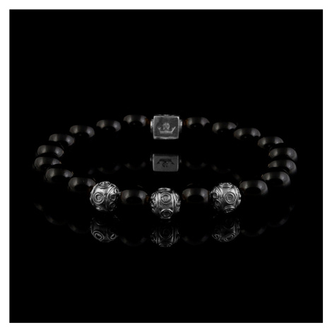 Pánský náramek Obsidián (8mm) + Stříbro - Elegg S (14,5 - 15,5 cm)
