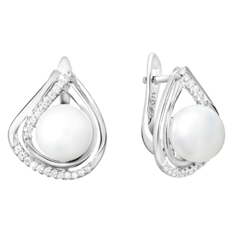 Gaura Pearls Stříbrné náušnice s bílou 8.5-9 mm perlou Agáta, stříbro 925/1000 SK19370EL Bílá