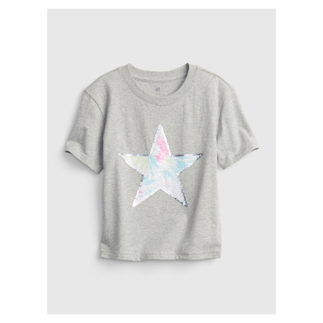 Šedé holčičí tričko GAP hvězda z flitrů