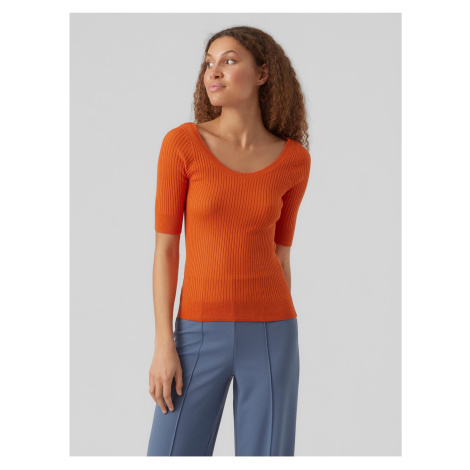 Oranžové dámské žebrované basic tričko VERO MODA Estela