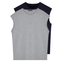 Trendyol Basic Navy Blue-Grey 2-Pack Oversize/Wide-Fit Cotton Sleeveless T-Shirt/One-Piece