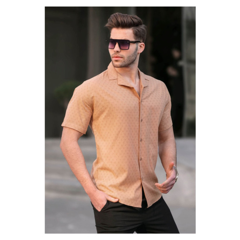 Madmext Camel Slim Fit 100% Cotton Short Sleeve Men's Shirt 5585