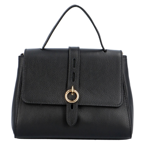 Luxusní dámská kožená kufříková kabelka do ruky Ella, černá Delami Vera Pelle