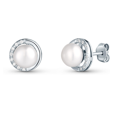 JwL Luxury Pearls Něžné stříbrné náušnice se zirkony a pravou perlou JL0832