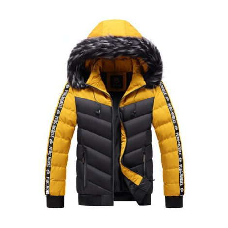 Zimní prošívaná bunda s kožíškem, kapucí a nápisy