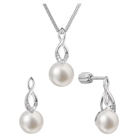 Evolution Group Souprava stříbrných šperků se zirkony a pravými perlami 29052.1B (náušnice, řetí