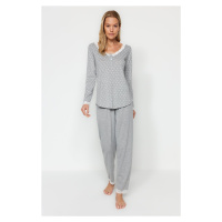 Trendyol Gray Polka Dot Lace Detailed Tshirt-Pants Knitted Pajama Set