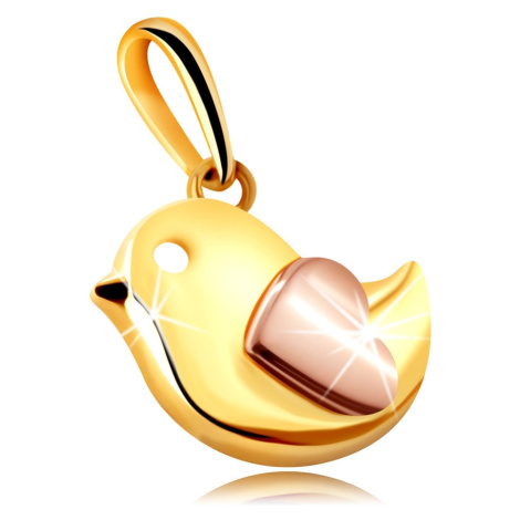 Přívěsek z kombinovaného 14K zlata - malý ptáček ozdobený srdíčkem Šperky eshop