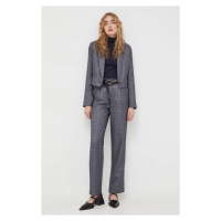Kalhoty Bruuns Bazaar dámské, šedá barva, jednoduché, high waist