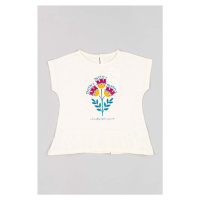 Dětské bavlněné tričko zippy béžová barva