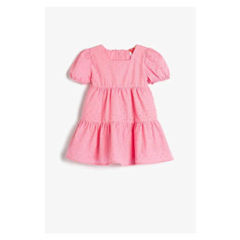 Koton Baby Girl Embroidered Balloon Sleeves Square Collar Scalloped Dress 3smg80029aw