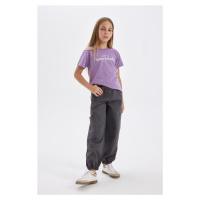 DEFACTO Girls Cargo Pocket Elastic Waist and Leg Cotton Anthracite Parachute Pants