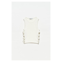 Dilvin 20109 Ring Detailed Crop Top-white