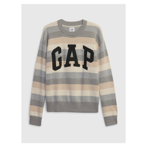 Béžovo-šedý dětský pruhovaný svetr s logem GAP