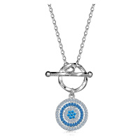 Provlékací stříbrný náhrdelník 925 - kruh s čirými a modrými zirkony, neprůhledný tyrkysový zirk