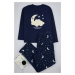 Trendyol Curve Navy Blue Galaxy Patterned Fleece Knitted Pajama Set