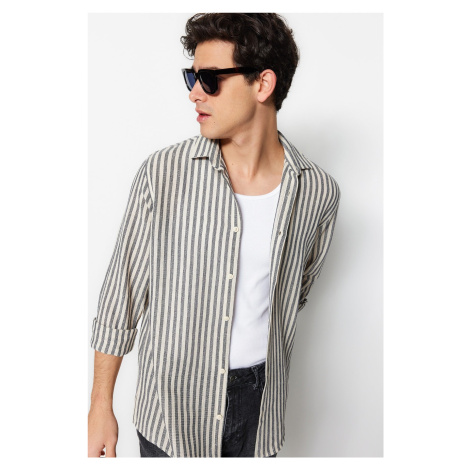 Trendyol Limited Edition Navy Blue Regular Fit Striped Textured Shirt