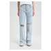 DEFACTO 90's Wide Leg Ripped Detailed High Waist Leg Tip Cut Down Long Jean Washer Pants