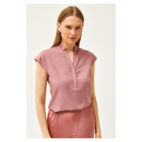 Olalook Women's Dusty Rose V-Neck 4-Button Viscose Blouse