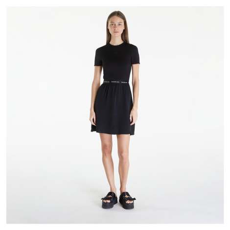 Calvin Klein Jeans Logo Elastic Short Sleeve Dress Black