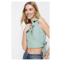 Trendyol Green Tied Woven Linen Look Blouse