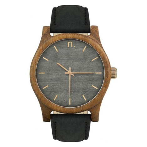 Pánské dřevěné hodinky s koženým páskem v černo-šedé barvě