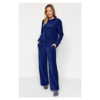 Trendyol Navy Blue Striped Wellsoft Knitted Pajama Set