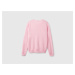 Benetton, Marl Pink Crew Neck Cardigan In Pure Merino Wool