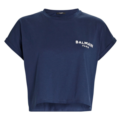 BALMAIN Paris Fit Blue crop tričko