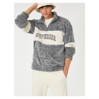 Koton High Neck Sweatshirt Motto Printed Color Block